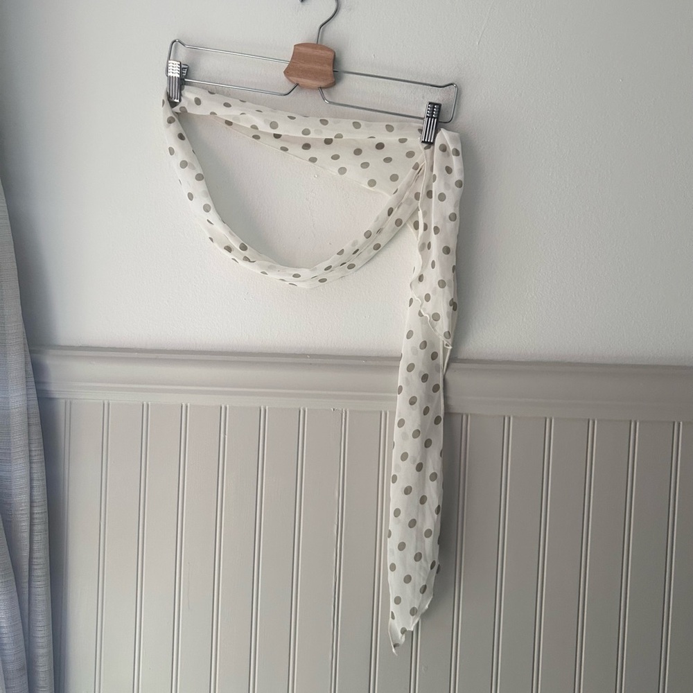 White & Grey Polka Dot Thin Chiffon Scarf Hair Tie Neck Wrap Tilly Bag Accent